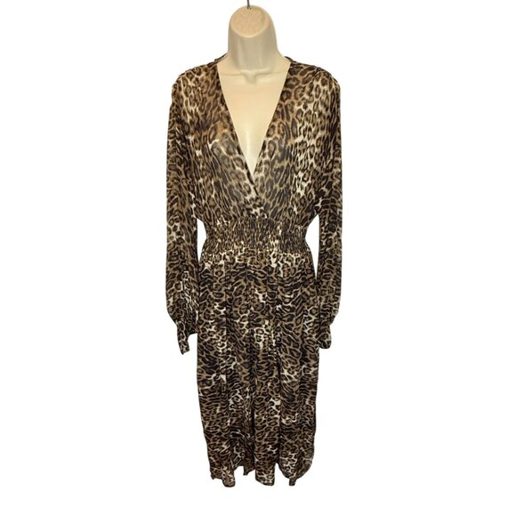 Nili Lotan Brienne Leopard Print Silk Chiffon Midi Dress - Size S - Picture 2 of 9